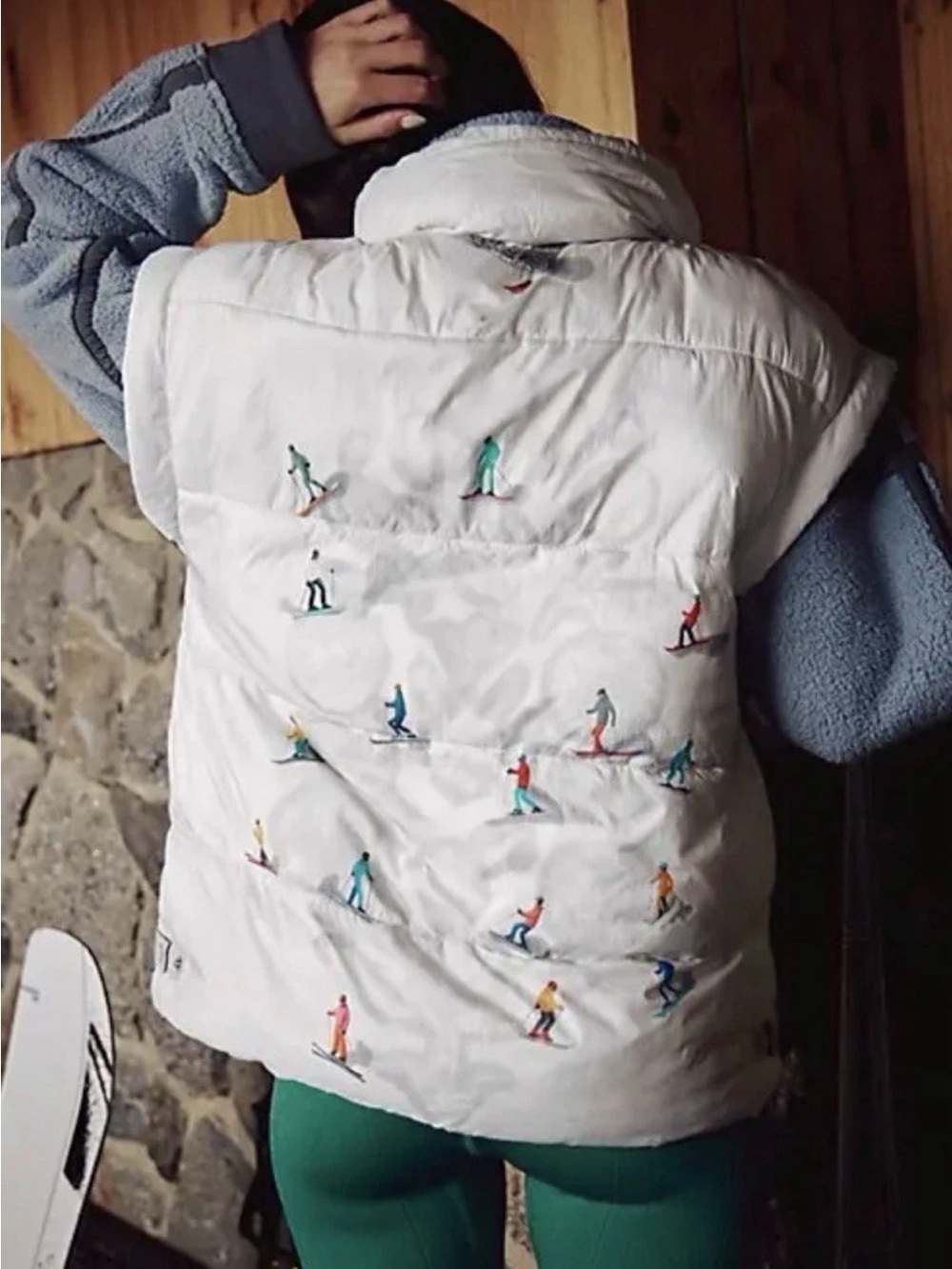 Free People Movement In A Bubble Printed Puffer Vest Ski Scene Logo Snow